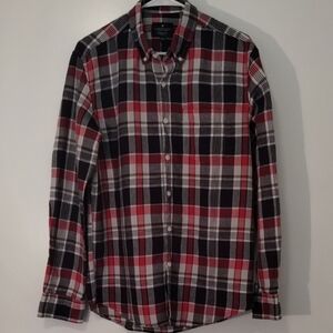 American Eagle Outfitters Red and Black Plaid Casual Shirt